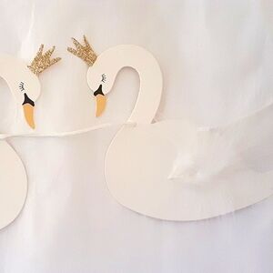 Two White Swans Gold Crowned Banner Birthday Garland